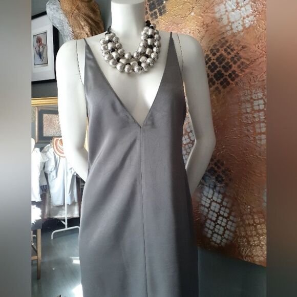 NWT Zara Elegant Gray Maxi Slip Dress - Picture 12 of 15